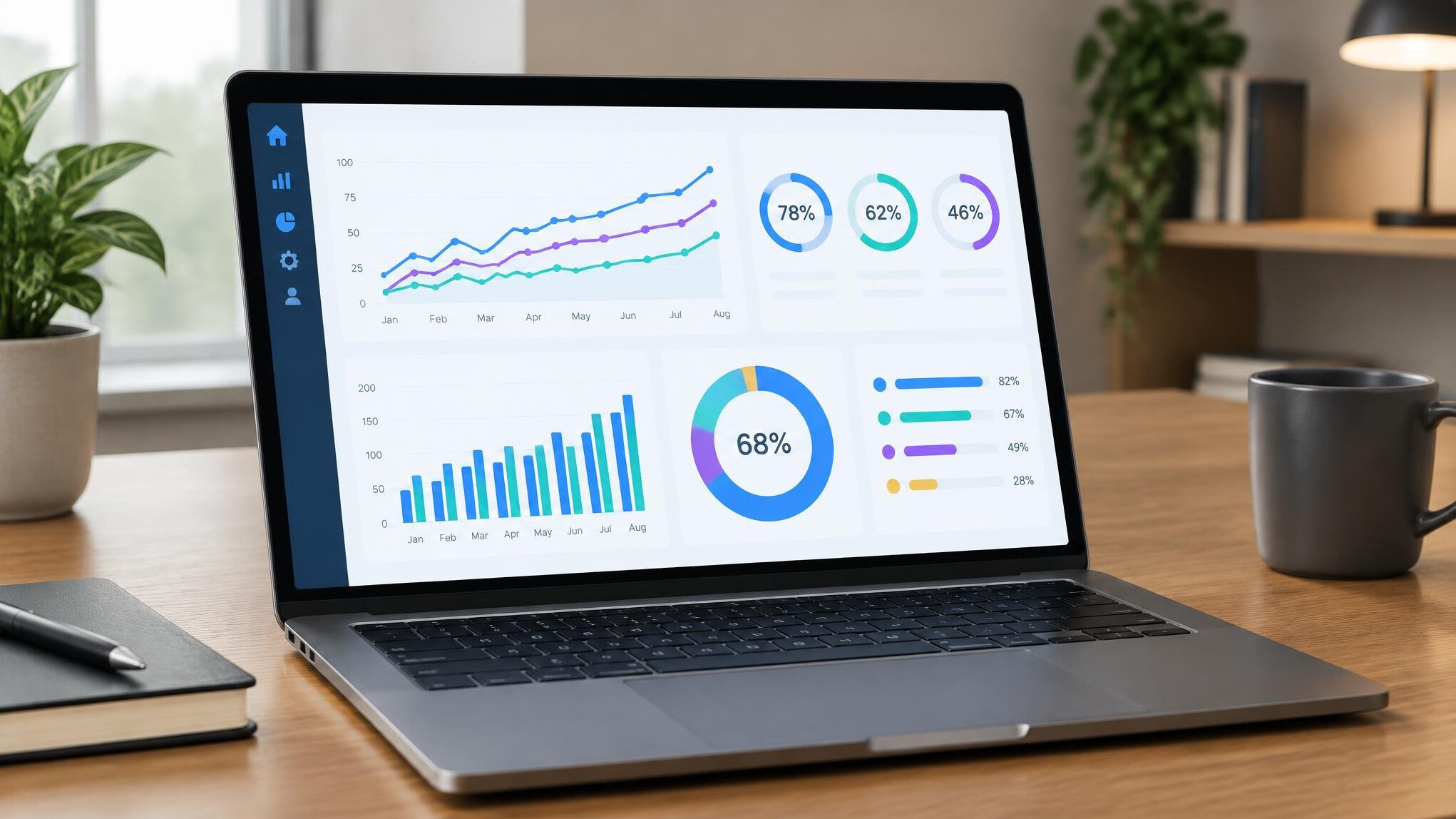 Analytics dashboard with graphs displayed on a laptop screen